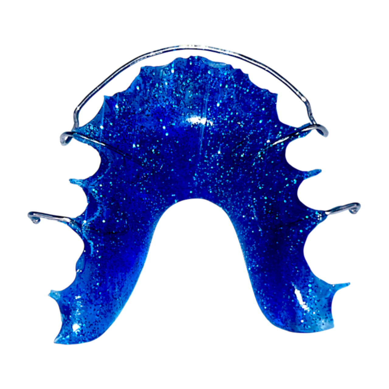 Blue glittery retainer on a white background