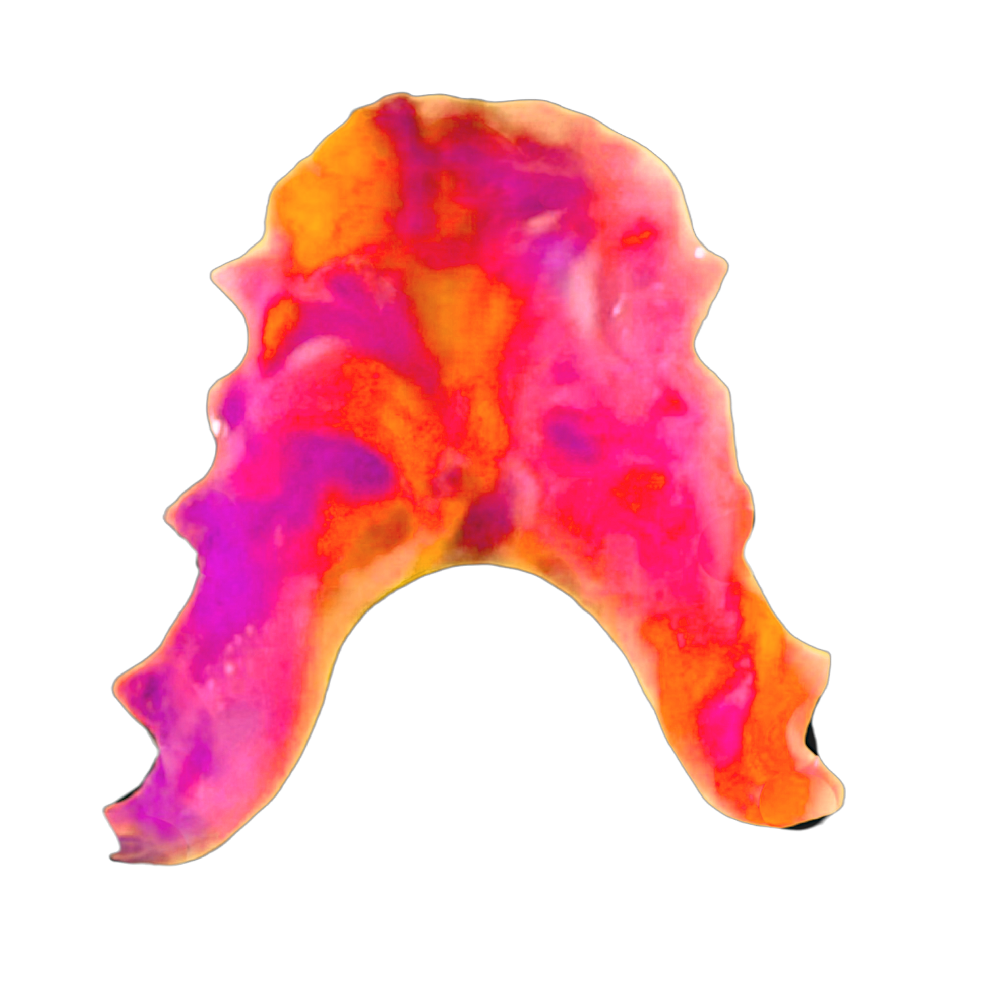 Colorful abstract object with pink and orange hues on a white background