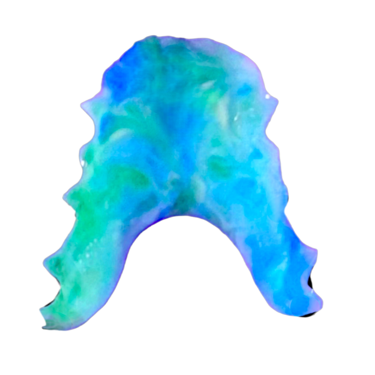 Blue and green tie dye retainer with white background 