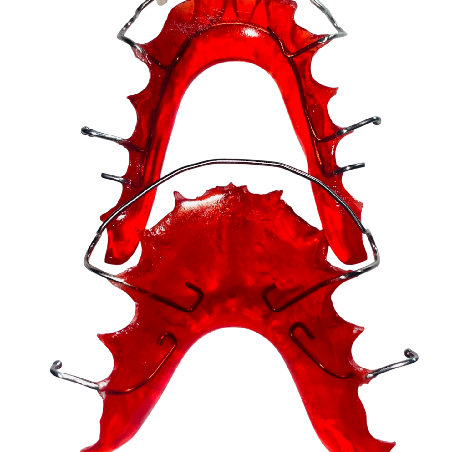 Red acrylic with wire on a white background 